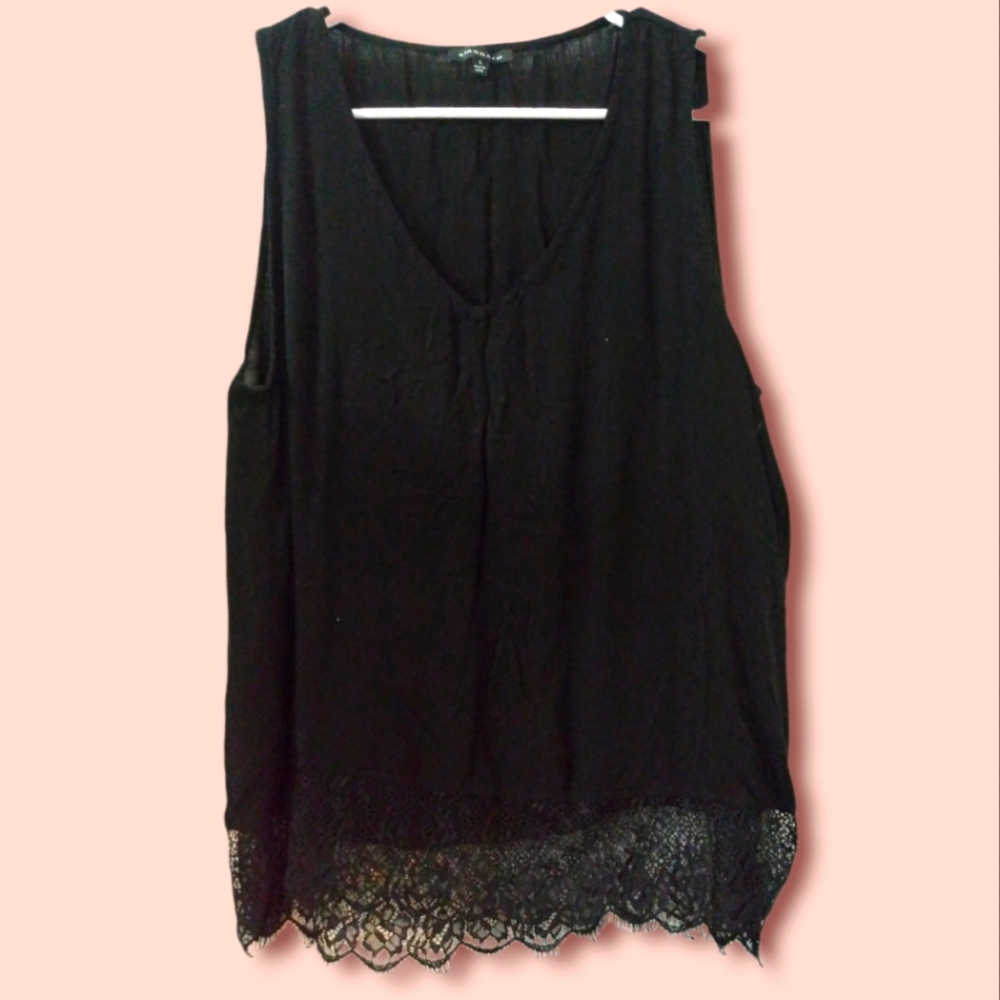 Thin light weight black sleeveless with lace trim top